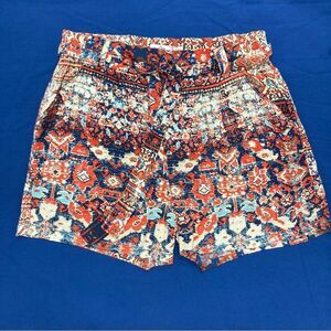 One 5 One Abstract Print Shorts SZ M Blue Orange Summer Elastic Waist Tie Belt